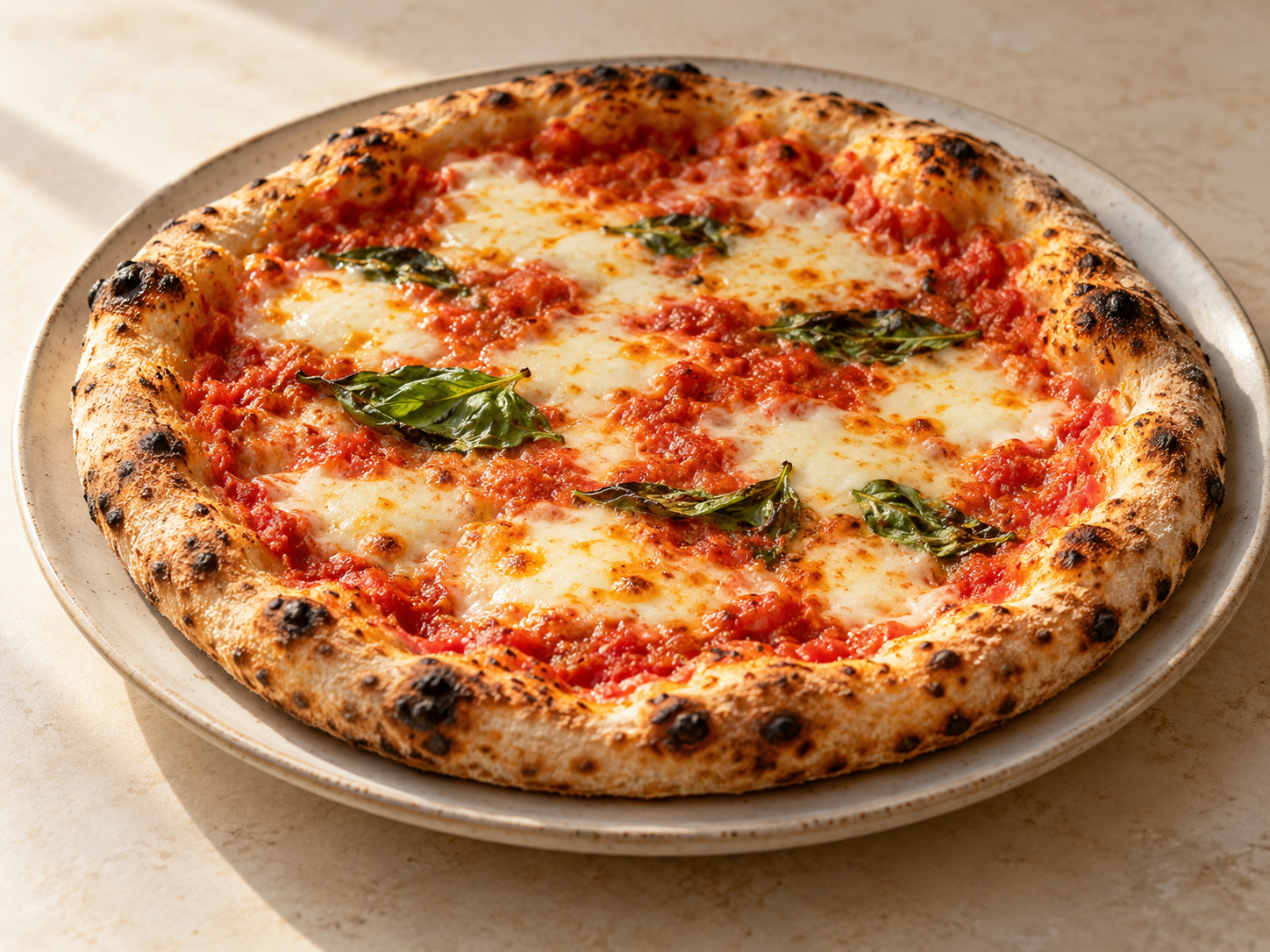 Margherita pizza with mozzarella and fresh basil